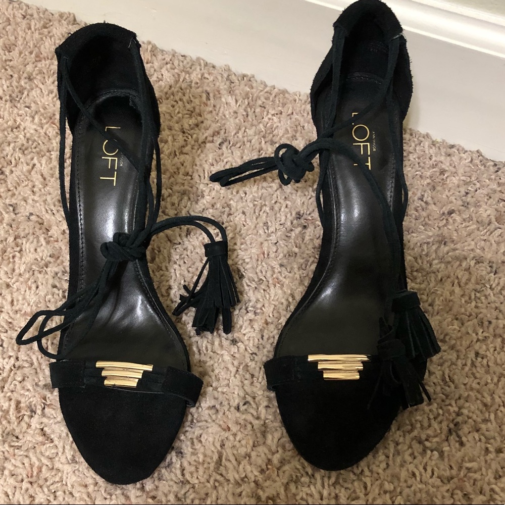 LOFT suede ankle wrap sandals